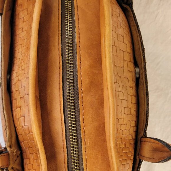 VNTG PATRICIA NASH, Woven Leather, Satchel, Cognac, Brown, Top Handle - Picture 6 of 16